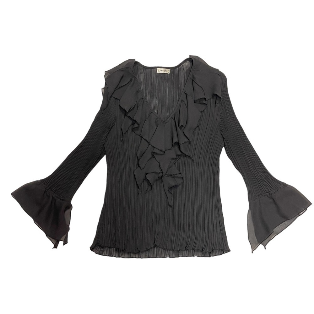 Jaipur Black Ruffle V-Neck Pleated Blouse